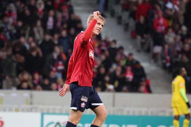 Joie de Hakon HARALDSSON (LOSC Lille) lors du match LOSC vs GOLDEN LION SAINT-JOSEPH, Coupe de France 32e de finale, Decathlon Arena stade Pierre Mauroy, le 6 janvier 2024 FOOTBALL : LOSC vs GOLDEN LION SAINT-JOSEPH - COUPE DE FRANCE - 06 01 2024 LaurentSanson Panoramic 