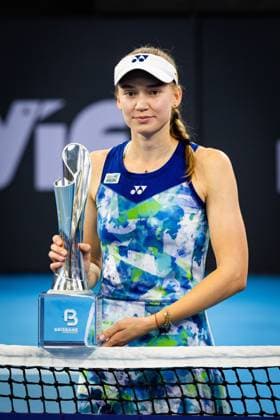 ELENA RYBAKINA with winners trophy for Womens Final Brisbane international 7th January 2024 Brisbane International Tennis Tournament, Day Eight, Queensland Tennis Centre, Brisbane, Australia - 07 Jan 2024  Copyright: xBenxSymons Shutterstockx 14286931ab