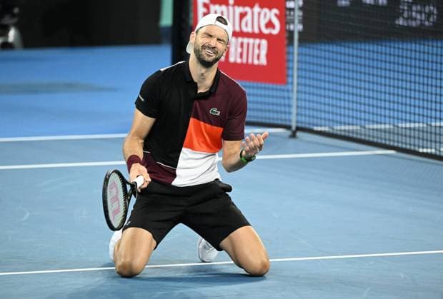 Sport Themen der Woche KW01 Sport Bilder des Tages TENNIS BRISBANE INTERNATIONAL, Grigor Dimitrov of Bulgaria celebrates winning against Holger Rune of Denmark during the men?s Final on Day 8 of the 2024 Brisbane International at the Queensland Tennis Centre in Brisbane, Sunday, January 7, 2024. ( NO ARCHIVING, EDITORIAL USE ONLY, NO USE IN BOOKS WITHOUT CONSENT BRISBANE QUEENSLAND AUSTRALIA  Copyright: xDARRENxENGLANDx 20240107001885873467