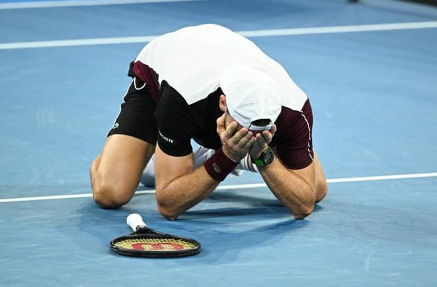 TENNIS BRISBANE INTERNATIONAL, Grigor Dimitrov of Bulgaria celebrates winning against Holger Rune of Denmark during the men?s Final on Day 8 of the 2024 Brisbane International at the Queensland Tennis Centre in Brisbane, Sunday, January 7, 2024. ( NO ARCHIVING, EDITORIAL USE ONLY, NO USE IN BOOKS WITHOUT CONSENT BRISBANE QUEENSLAND AUSTRALIA  Copyright: xDARRENxENGLANDx 20240107001885874962