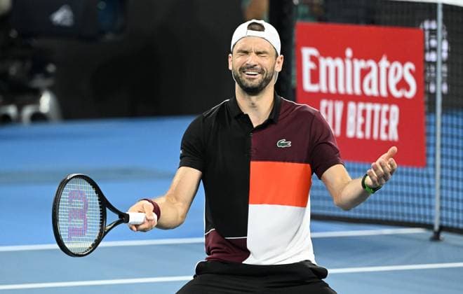 TENNIS BRISBANE INTERNATIONAL, Grigor Dimitrov of Bulgaria celebrates winning against Holger Rune of Denmark during the men?s Final on Day 8 of the 2024 Brisbane International at the Queensland Tennis Centre in Brisbane, Sunday, January 7, 2024. ( NO ARCHIVING, EDITORIAL USE ONLY, NO USE IN BOOKS WITHOUT CONSENT BRISBANE QUEENSLAND AUSTRALIA  Copyright: xDARRENxENGLANDx 20240107001885876355