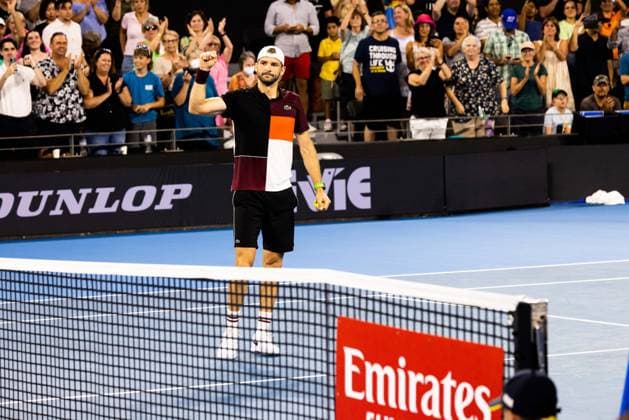 Grigor Dimitrov celebrates winning the Mens Final Brisbane international 7th January 2024 Brisbane International Tennis Tournament, Day Eight, Queensland Tennis Centre, Brisbane, Australia - 07 Jan 2024  Copyright: xBenxSymons Shutterstockx 14286931fn