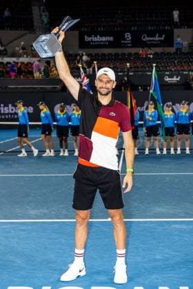 Grigor Dimitrov at trophy Mens Final Brisbane international 7th January 2024 Brisbane International Tennis Tournament, Day Eight, Queensland Tennis Centre, Brisbane, Australia - 07 Jan 2024  Copyright: xBenxSymons Shutterstockx 14286931gy