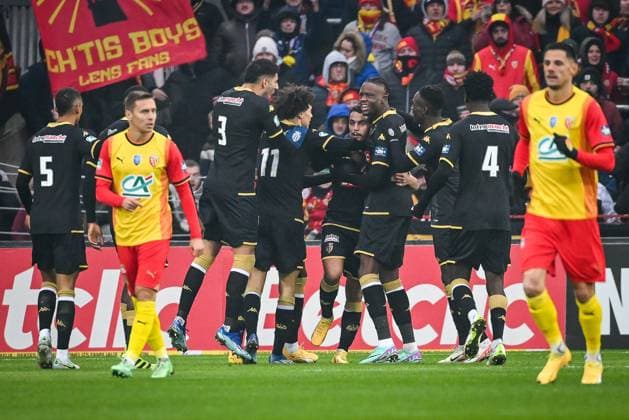 January 7, 2024, Lens, France, France: Wissam BEN YEDDER of Monaco celebrate his goal with teammates during the French Cup match between RC Lens and AS Monaco at Bollaert-Delelis Stadium on January 07, 2024 in Lens, France. Lens France - ZUMAm308 20240107_zsp_m308_003 Copyright: xMatthieuxMirvillex