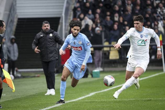 GROUNE AMINE 10 ET BALERDI JULIAN 3 FOOTBALL : Thionville Lusitanos vs Olympique Marseille - Coupe De France - 07 01 2024 ElyxandroCegarra Panoramic 