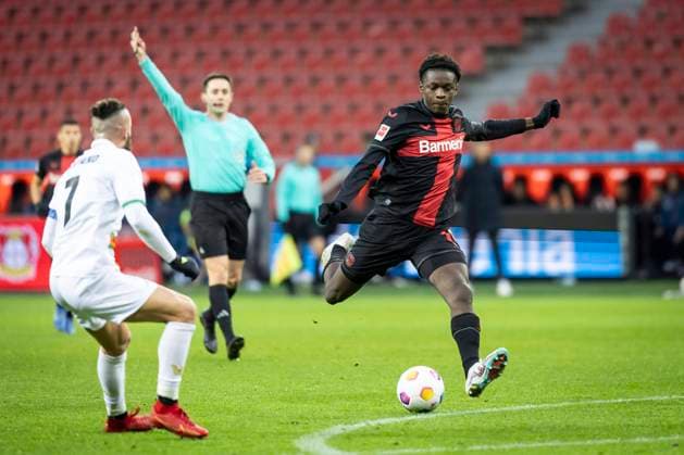 Testspiel, Bayer 04 Leverkusen - FC Venedig, 07.01.2024 Noah Mbamba (Bayer 04 Leverkusen, Nr. 18); Leverkusen, 07.01.2024: Testspiel, Bayer 04 Leverkusen - FC Venedig, BayArena, Leverkusen. DFL REGULATIONS PROHIBIT ANY USE OF PHOTOGRAPHS AS IMAGE SEQUENCES AND OR QUASI-VIDEO. Copyright: xBEAUTIFULxSPORTS AxelxKohringx