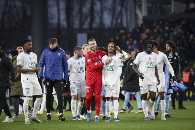 Fin du match - Joie des joueurs de Marseille apres sa victoire FOOTBALL : Thionville Lusitanos vs Olympique Marseille - Coupe De France - 07 01 2024 ElyxandroCegarra Panoramic 