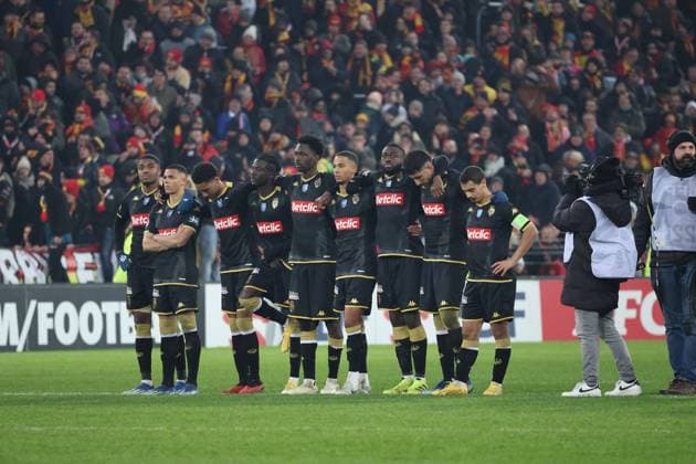 Equipe de Monaco lors du match de Coupe de France entre le RC Lens et Monaco, stade Bollaert-Delelis, le 7 janvier 2024 FOOTBALL : RC LENS vs MONACO - COUPE DE FRANCE - 07 01 2024 LaurentSanson Panoramic 