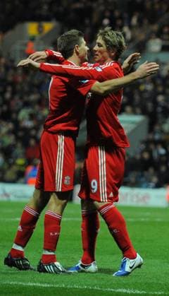 Steven Gerrard of Liverpool celebrates with Fernando Torres of Liverpool after laying on the second goal Steven Gerrard of Liverpool celebrates with Fernando Torres of Liverpool after laying on the second goal..EON FA Cup 3rd Round..Preston North End v Liverpool..3rd January, 2009.(Credit Image: PHOTOGRAPHER Sportimage Cal Media) UK EDITORIAL USE ONLY Copyright: xx SimonxBellisx csmphoto197707