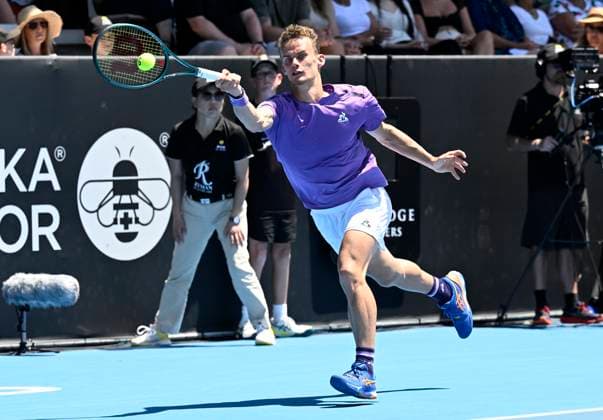 8th January 2024; Auckland, New Zealand: Luca Van assche of France during his first round singles match at the ASB Classic tennis tournament in Auckland, New Zealand. Monday January 8th, 2024.  ActionPlus12595979 AndrewxCornaga