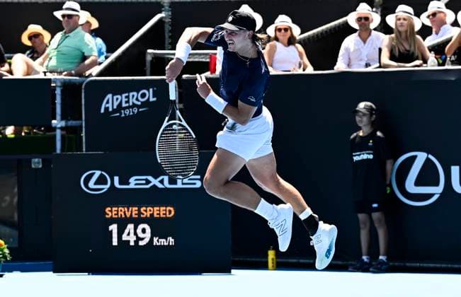 8th January 2024; Auckland, New Zealand: J.J. Wolf of the USA during his first round singles match at the ASB Classic tennis tournament in Auckland, New Zealand. Monday January 8th, 2024.  ActionPlus12595980 AndrewxCornaga