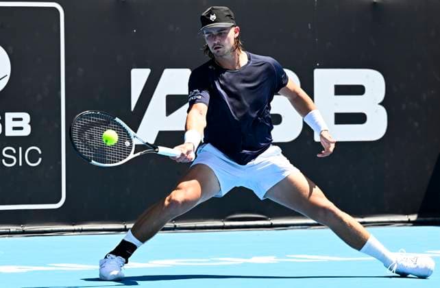 8th January 2024; Auckland, New Zealand: J.J. Wolf of the USA during his first round singles match at the ASB Classic tennis tournament in Auckland, New Zealand. Monday January 8th, 2024.  ActionPlus12595982 AndrewxCornaga