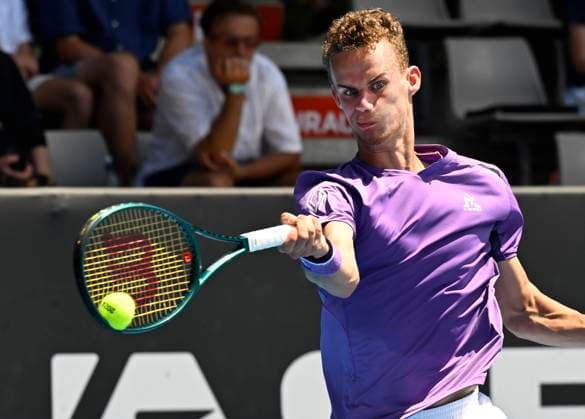 8th January 2024; Auckland, New Zealand: Luca Van assche of France during his first round singles match at the ASB Classic tennis tournament in Auckland, New Zealand. Monday January 8th, 2024.  ActionPlus12595983 AndrewxCornaga