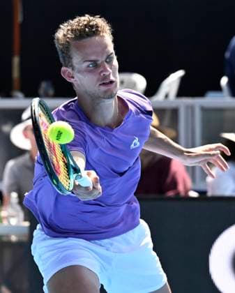 8th January 2024; Auckland, New Zealand: Luca Van assche of France during his first round singles match at the ASB Classic tennis tournament in Auckland, New Zealand. Monday January 8th, 2024.  ActionPlus12595987 AndrewxCornaga
