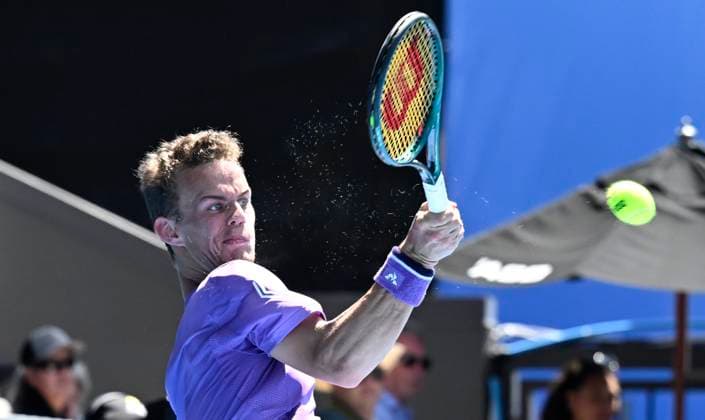 8th January 2024; Auckland, New Zealand: Luca Van assche of France during his first round singles match at the ASB Classic tennis tournament in Auckland, New Zealand. Monday January 8th, 2024.  ActionPlus12595988 AndrewxCornaga