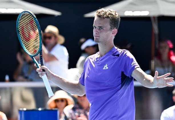 8th January 2024; Auckland, New Zealand: Luca Van assche of France during his first round singles match at the ASB Classic tennis tournament in Auckland, New Zealand. Monday January 8th, 2024.  ActionPlus12595992 AndrewxCornaga