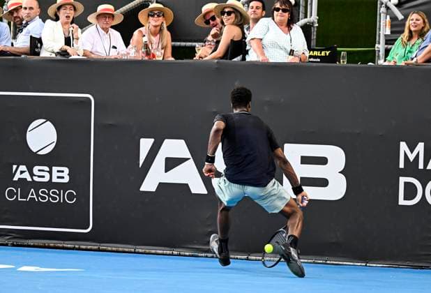 8th January 2024; Auckland, New Zealand: Gael Monfils of the France plays a shot during his first round singles match at the ASB Classic tennis tournament in Auckland, New Zealand. Monday January 8th, 2024.  ActionPlus12596022 AndrewxCornaga