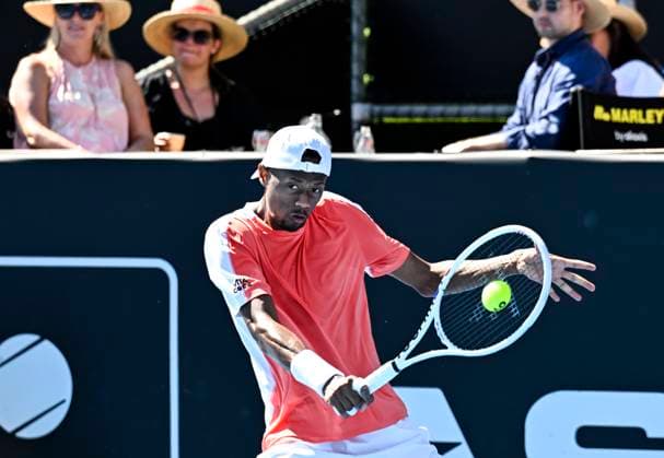 8th January 2024; Auckland, New Zealand: Christopher Eubanks of the USA plays a shot during his first round singles match at the ASB Classic tennis tournament in Auckland, New Zealand. Monday January 8th, 2024.  ActionPlus12596000 AndrewxCornaga