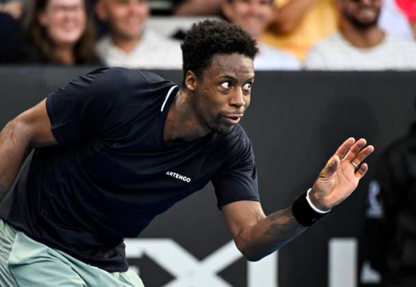 8th January 2024; Auckland, New Zealand: Gael Monfils of France during his first round singles match at the ASB Classic tennis tournament in Auckland, New Zealand. Monday January 8th, 2024.  ActionPlus12596029 AndrewxCornaga