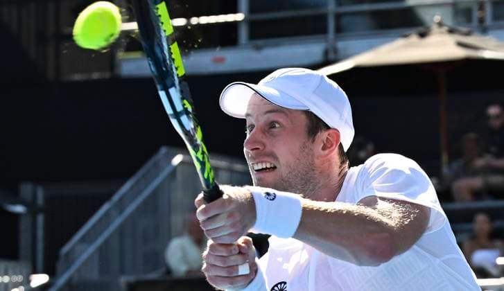 8th January 2024; Auckland, New Zealand: Botic Van de zandschulp of the Netherlands plays a shot during his first round singles match at the ASB Classic tennis tournament in Auckland, New Zealand. Monday January 8th, 2024.  ActionPlus12596004 AndrewxCornaga