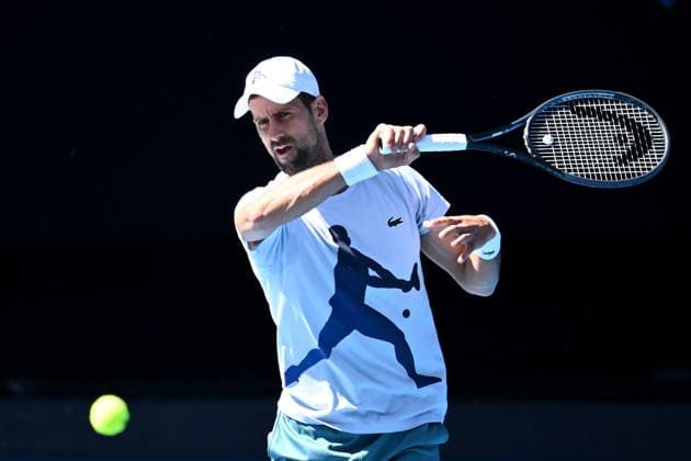 TENNIS AO PRACTICE SESSIONS, Novak Djokovic of Serbia during a practise session ahead of the Australian Open 2024, at Melbourne Park in Melbourne, Tuesday, January 9, 2024. ( NO ARCHIVING, EDITORIAL USE ONLY, NO USE IN BOOKS WITHOUT CONSENT MELBOURNE VICTORIA AUSTRALIA  Copyright: xJOELxCARRETTx 20240109001886755960