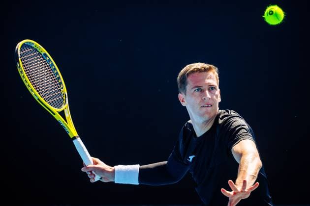 Kimmer Coppejans ATP, Tennis Herren 183) pictured in action during a men s qualifying singles first round game between Argentina s Tirante Belgian Coppejans, at the Australian Open Grand Slam tennis tournament, Tuesday 09 January 2024 in Melbourne Park, Melbourne, Australia. The 2024 edition of the Australian Grand Slam takes place from January 14th to January 28th. PATRICKxHAMILTON  x83681651x