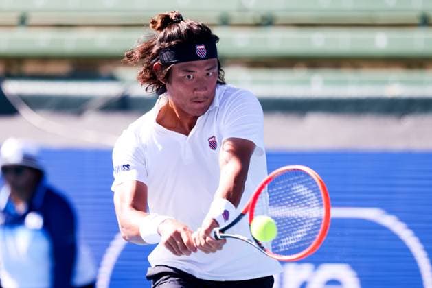 January 10, 2024: MELBOURNE, AUSTRALIA - JANUARY 11: Zhang Zhi Zhen of China whilst playing against Frances Tiafoe of USA during day one of the 2024 Kooyong Classic at Kooyong on January 11, 2024 in Melbourne, Australia. - ZUMAp121 20240110_zsp_p121_022 Copyright: xChrisxPutnamx