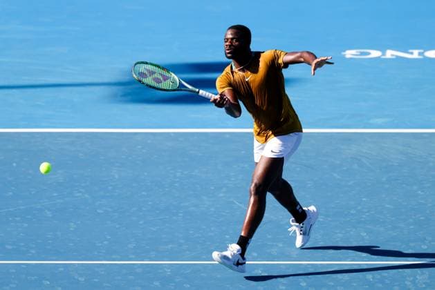 January 10, 2024: MELBOURNE, AUSTRALIA - JANUARY 11: Frances Tiafoe of USA volleys against Zhang Zhi Zhen of China during day one of the 2024 Kooyong Classic at Kooyong on January 11, 2024 in Melbourne, Australia. - ZUMAp121 20240110_zsp_p121_031 Copyright: xChrisxPutnamx