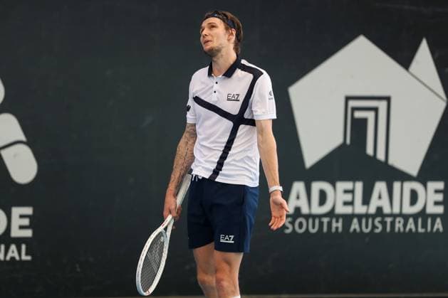 TENNIS ADELAIDE INTERNATIONAL, Alexander Bublik of Kazakhstan in action against Lorenzo Musetti of Italy during their Quarter Final match of the 2024 Adelaide International at Memorial Drive Tennis Centre in Adelaide, Thursday, January 11, 2024. ( NO ARCHIVING, EDITORIAL USE ONLY, NO USE IN BOOKS WITHOUT CONSENT ADELAIDE SOUTH AUSTRALIA AUSTRALIA  Copyright: xMATTxTURNERx 20240111001887438974