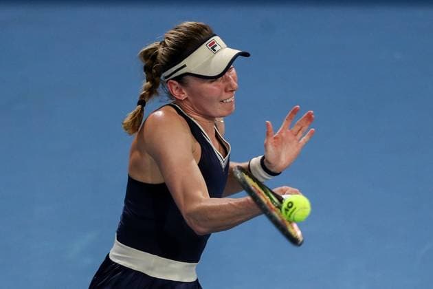 TENNIS ADELAIDE INTERNATIONAL, Ekaterina Alexandrova in action against Elena Rybakina of Kazakhstan during their Quarter Final match of the 2024 Adelaide International at Memorial Drive Tennis Centre in Adelaide, Thursday, January 11, 2024. ( NO ARCHIVING, EDITORIAL USE ONLY, NO USE IN BOOKS WITHOUT CONSENT ADELAIDE SOUTH AUSTRALIA AUSTRALIA  Copyright: xMATTxTURNERx 20240111001887501720