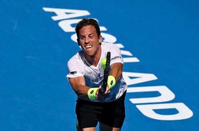 11th January 2024: Auckland, New Zealand: Spain s Roberto Carballes Baena during his quarter final singles match at the ASB Classic tennis tournament in Auckland, New Zealand.  ActionPlus12596156 AndrewxCornaga