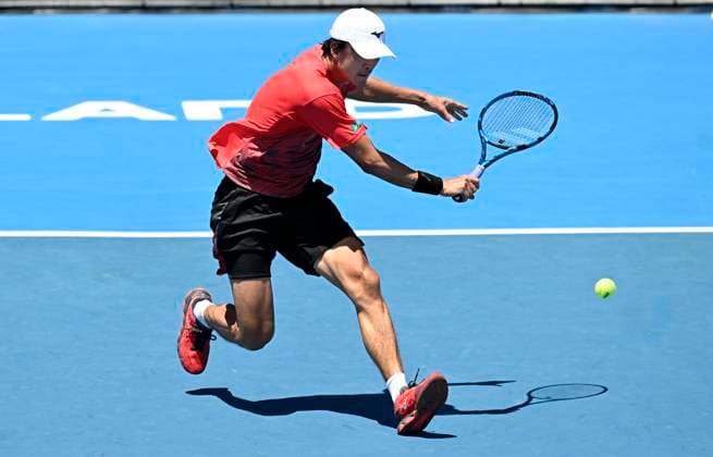 11th January 2024: Auckland, New Zealand: Taro Daniel of Japan plays a shot during his quarter final singles match at the ASB Classic tennis tournament in Auckland, New Zealand.  ActionPlus12596130 AndrewxCornaga