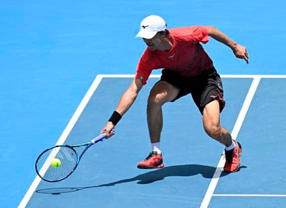 11th January 2024: Auckland, New Zealand: Taro Daniel of Japan plays a shot during his quarter final singles match at the ASB Classic tennis tournament in Auckland, New Zealand.  ActionPlus12596133 AndrewxCornaga