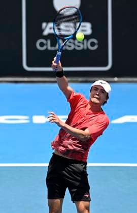 11th January 2024: Auckland, New Zealand: Taro Daniel of Japan plays a shot during his quarter final singles match at the ASB Classic tennis tournament in Auckland, New Zealand.  ActionPlus12596134 AndrewxCornaga