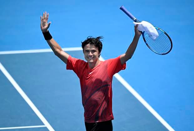 11th January 2024: Auckland, New Zealand: Taro Daniel of Japan thanks the fans after winning his quarter final singles match at the ASB Classic tennis tournament in Auckland, New Zealand.  ActionPlus12596138 AndrewxCornaga