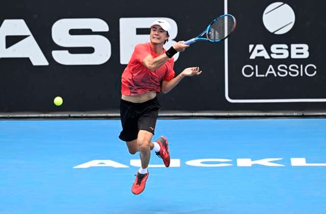 11th January 2024: Auckland, New Zealand: Taro Daniel of Japan plays a shot during his quarter final singles match at the ASB Classic tennis tournament in Auckland, New Zealand.  ActionPlus12596139 AndrewxCornaga