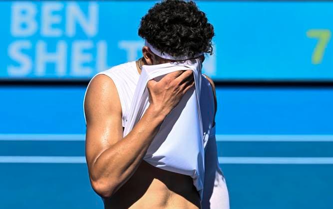 11th January 2024: Auckland, New Zealand: Ben Shelton of the USA during his quarter final singles match at the ASB Classic tennis tournament in Auckland, New Zealand.  ActionPlus12596165 AndrewxCornaga