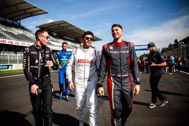 VANDOORNE Stoffel (bel), DS Penske, DS E-Tense FE23, NATO Norman (fra), Andretti Global, Porsche 99X Electric, MORTARA Edoardo (swi), Mahindra Racing, Mahindra M9Electro, portrait during the 2024 Hankook Mexico City ePrix, 1st meeting of the 2023-24 ABB FIA Formula E World Championship, WM, Weltmeisterschaft on the Autodromo Hermanos Rodriguez from January 11 to 13, in Mexico City, Mexico - 2024 FORMULA E HANKOOK MEXICO CITY ePRIX DPPI Panoramic  03424001-TF-036