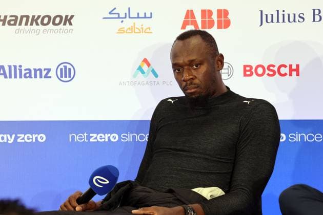 Sport Themen der Woche KW02 Sport Bilder des Tages Usian Bolt (JAM) ehemaliger Sprinter, Olympiasieger, Weltmeister und Weltrekordhalter, Pressekonferenz nach einer Fahrt im Gen3 Rennwagen, Formel E FIA Weltmisterschaft Saison 10, Mexiko City E- Prix, Mexiko, 12.01.2024 *** Usian Bolt JAM former sprinter, Olympic champion, world champion and world record holder, press conference after a ride in the Gen3 race car, Formula E FIA World Championship Season 10, Mexico City E Prix, Mexico, 12 01 2024