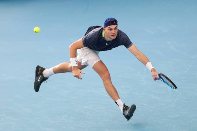 TENNIS ADELAIDE INTERNATIONAL, Jack Draper of the United Kingdom in action against Jiri Lehecka of Czechia during the Mens Singles Final match of the 2024 Adelaide International at Memorial Drive Tennis Centre in Adelaide, Saturday, January 13, 2024. ( NO ARCHIVING, EDITORIAL USE ONLY, NO USE IN BOOKS WITHOUT CONSENT ADELAIDE SOUTH AUSTRALIA AUSTRALIA  Copyright: xMATTxTURNERx 20240113001888323811