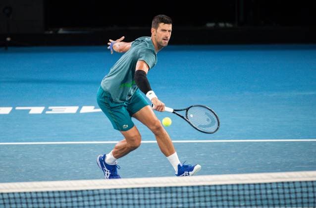 (240113) -- MELBOURNE, Jan. 13, 2024 -- Novak Djokovic of Serbia takes part in a training session ahead of the 2024 Australian Open tennis tournament, in Melbourne, Australia, Jan. 13, 2024. (Photo by Xinhua) (SP)AUSTRALIA-MELBOURNE-TENNIS-AUSTRALIAN OPEN-TRAINING HuxJingchen 