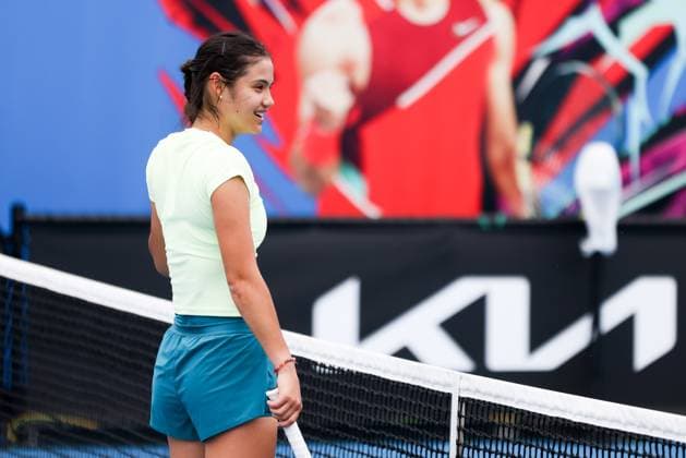 January 13, 2024, Melbourne, Victoria, Australia: MELBOURNE, AUSTRALIA - JANUARY 13: Emma Raducanu of United Kingdom practices with Ajla Tomljanovic of Australia ahead of the 2024 Australian Open at Melbourne Park on January 13, 2024 in Melbourne, Australia. Melbourne Australia - ZUMAp121 20240113_zsp_p121_029 Copyright: xChrisxPutnamx