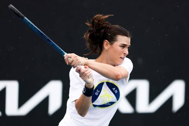 January 13, 2024, Melbourne, Victoria, Australia: MELBOURNE, AUSTRALIA - JANUARY 13: Ajla Tomljanovic of Australia practices with Emma Raducanu of United Kingdom ahead of the 2024 Australian Open at Melbourne Park on January 13, 2024 in Melbourne, Australia. Melbourne Australia - ZUMAp121 20240113_zsp_p121_038 Copyright: xChrisxPutnamx
