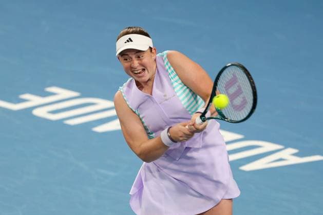 TENNIS ADELAIDE INTERNATIONAL, JeÄ¼ena Ostapenko of Latvia in action against Daria Kasatkina during the Women?s Singles Final match of the 2024 Adelaide International at Memorial Drive Tennis Centre in Adelaide, Saturday, January 13, 2024. ( NO ARCHIVING, EDITORIAL USE ONLY, NO USE IN BOOKS WITHOUT CONSENT ADELAIDE SOUTH AUSTRALIA AUSTRALIA  Copyright: xMATTxTURNERx 20240113001888346355
