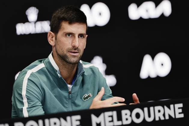 Tennis: Australian Open Novak Djokovic of Serbia attends a press conference, PK, Pressekonferenz in Melbourne on Jan. 13, 2024, ahead of the Australian Open tennis tournament starting on Jan. 14.  A14AA0002321384P
