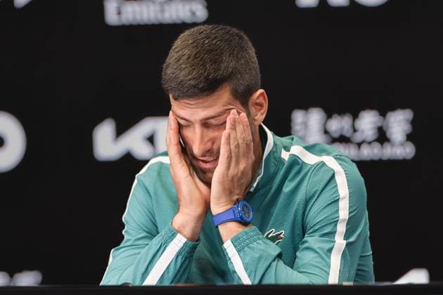 January 13, 2024: Novak Djokovic reacts at his pre-tournament press conference, PK, Pressekonferenz ahead of the Australian Open which starts on 14 January. Cal Media USA - ZUMAc04_ 20240113_faf_c04_004 Copyright: xSydneyxLowx