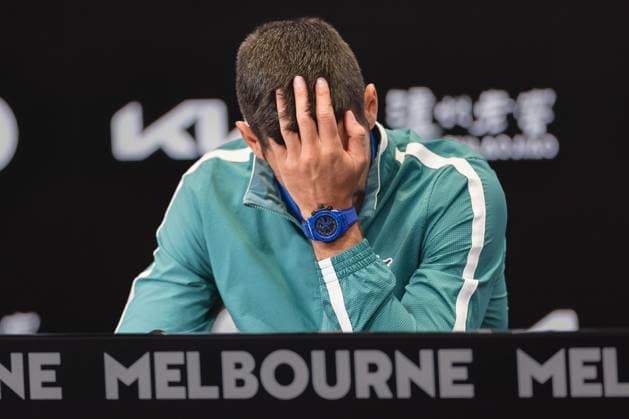 January 13, 2024: Novak Djokovic reacts at his pre-tournament press conference, PK, Pressekonferenz ahead of the Australian Open which starts on 14 January. Cal Media USA - ZUMAc04_ 20240113_faf_c04_007 Copyright: xSydneyxLowx