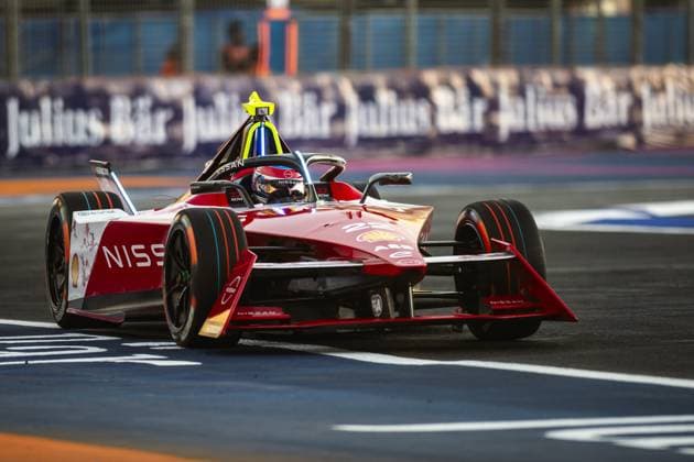 22 ROWLAND Oliver (gbr), Nissan Formula E Team, Nissan e-4ORCE 04, action during the 2024 Hankook Mexico City ePrix, 1st meeting of the 2023-24 ABB FIA Formula E World Championship, WM, Weltmeisterschaft on the Autodromo Hermanos Rodriguez from January 11 to 13, in Mexico City, Mexico - 2024 FORMULA E HANKOOK MEXICO CITY ePRIX DPPI Panoramic  03424001-TF-211