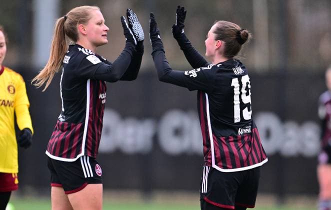 13.01.2024 - Fussball Frauen Frauenfussball - Saison 2023 2024 - Testspiel Freundschaftsspiel Vorbereitungsspiel : 1. FC Nürnberg FCN ( Clubfrauen Club ) - Sparta Prag Praha - - xwoxzix - Luisa Guttenberger (4, 1. FC Nürnberg FCN ) Vanessa Haim (19, 1. FC Nürnberg FCN ) Torjubel Jubel Freude