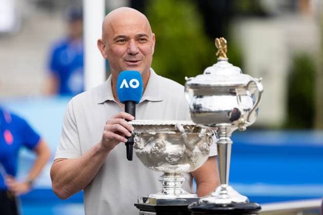 January 14, 2024, Melbourne, Victoria, Australia: MELBOURNE, AUSTRALIA - JANUARY 14: Andre Agassi at the Trophy arrival ceremony during day one of the 2024 Australian Open at Melbourne Park on January 14, 2024 in Melbourne, Australia Melbourne Australia - ZUMAp121 20240114_zsp_p121_010 Copyright: xChrisxPutnamx